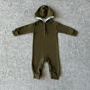 3-6m Sova Green Ribbed Hooded Romper
